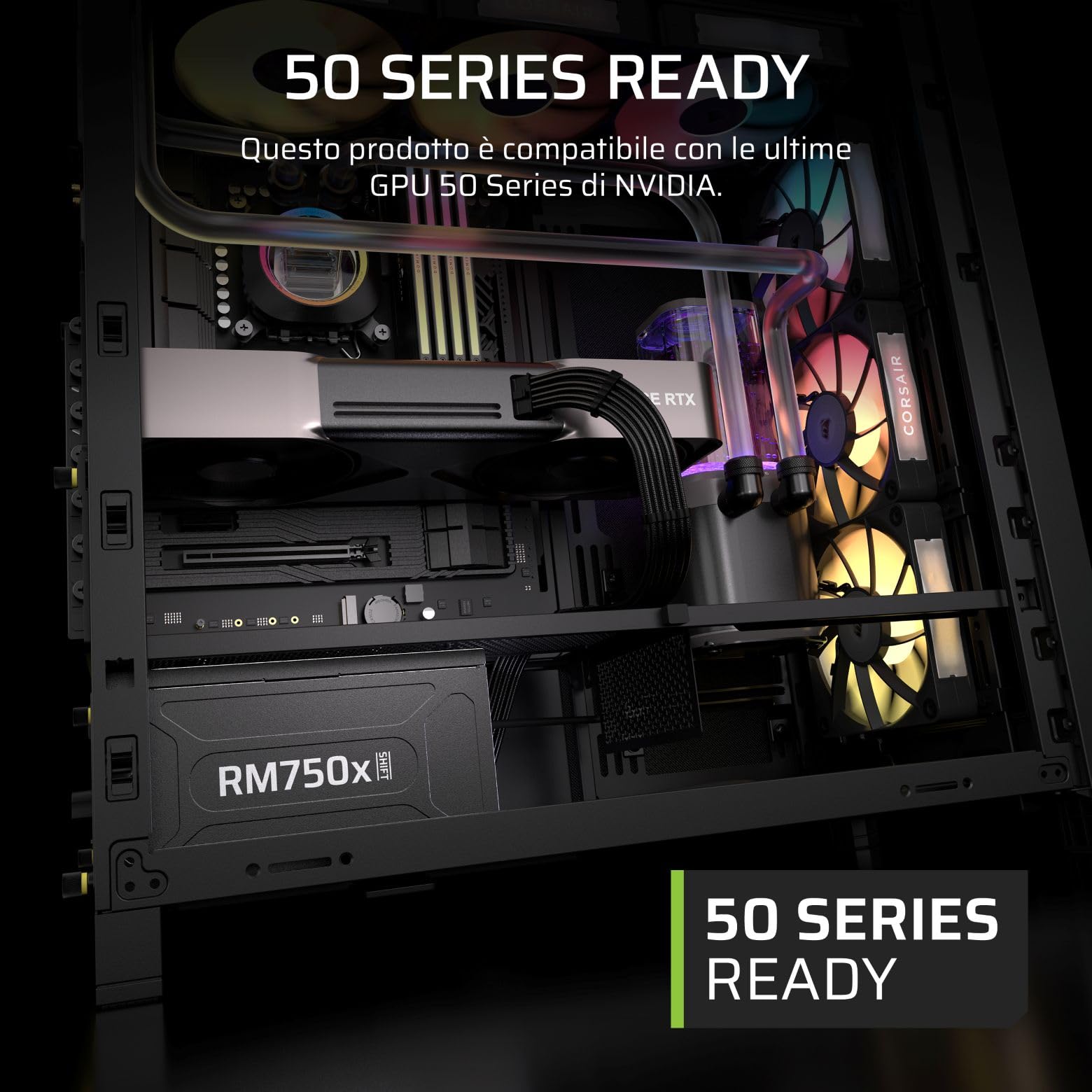 CORSAIR RM750x SHIFT (2025) Alimentatore ATX Completamente Modulare - Interfaccia Laterale Modulare, Cavo Nativo 12V-2x6, ATX 3.1 e PCIe 5.1, Condensatori a 105°C, Cybenetics Gold - Nero