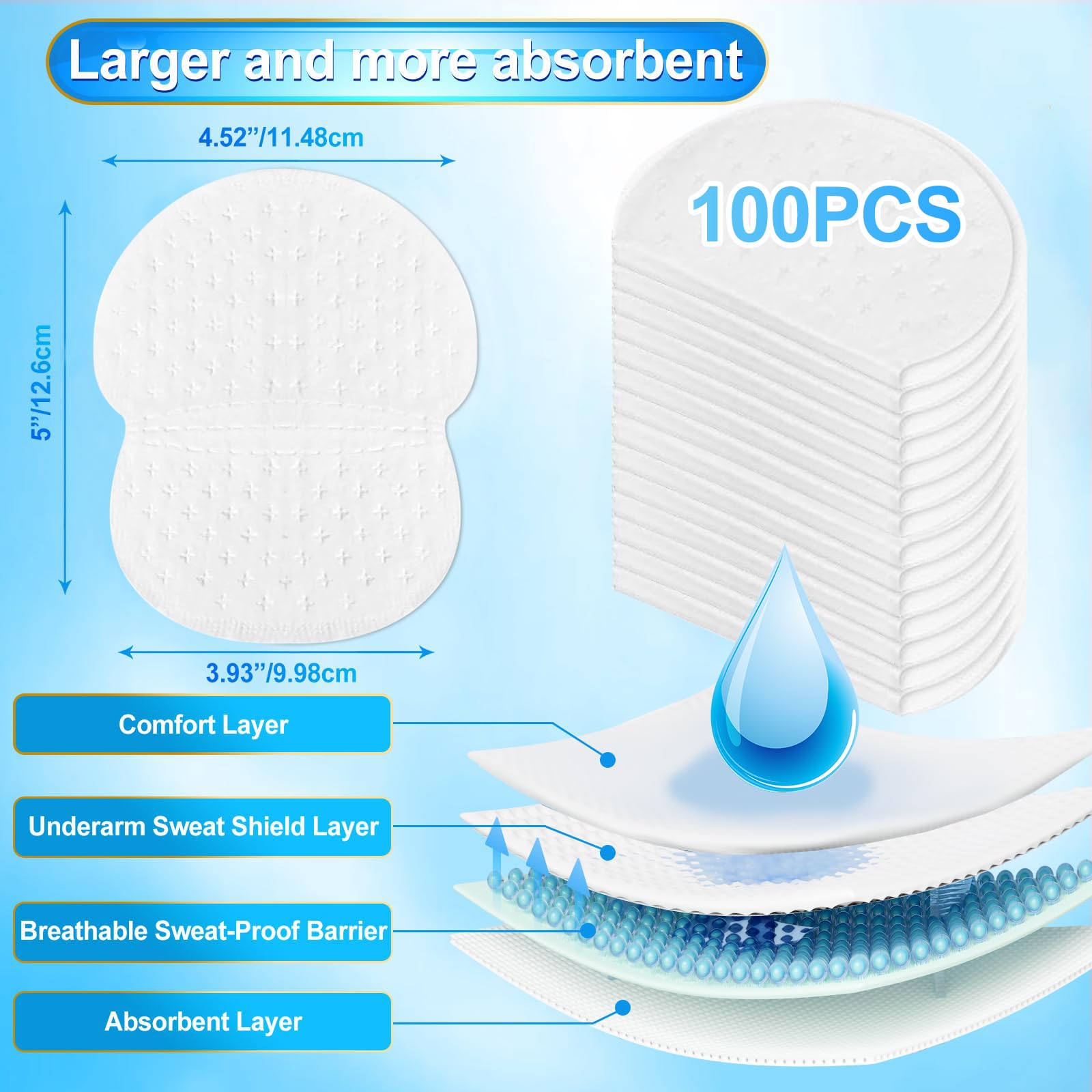 100 Piezas Almohadillas Sudor Axilas, Invisible Almohadilla para el Sudor de Las Axilas, Parches Antitranspirantes para Las Axila Mujer Hombre, Desechables Parches Antisudor Axila