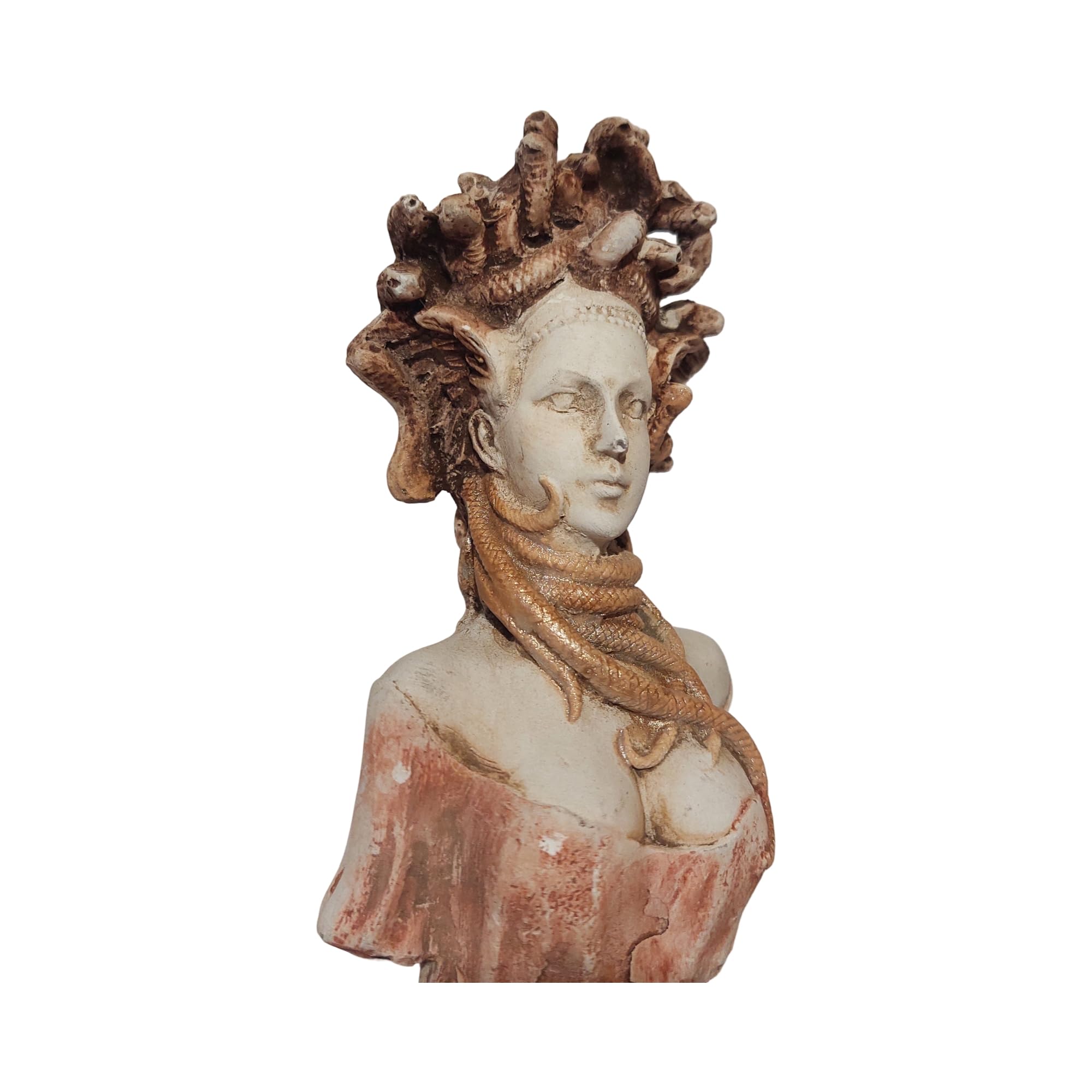 Meduza potwora popiersie tynkowa statuetka z marmurową podstawą mitologia grecka 14,5 cm
