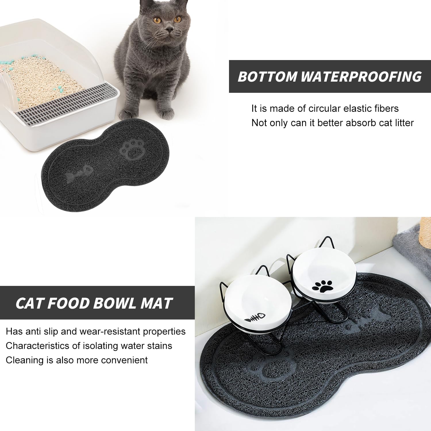 Cat Litter Mat, 2 and 1 Function, Suitable for Feeding Bowl Mat Cat Litter Tray Mat, 45 x 26 cm, Peanut Look Cat Litter Mat - Image 3