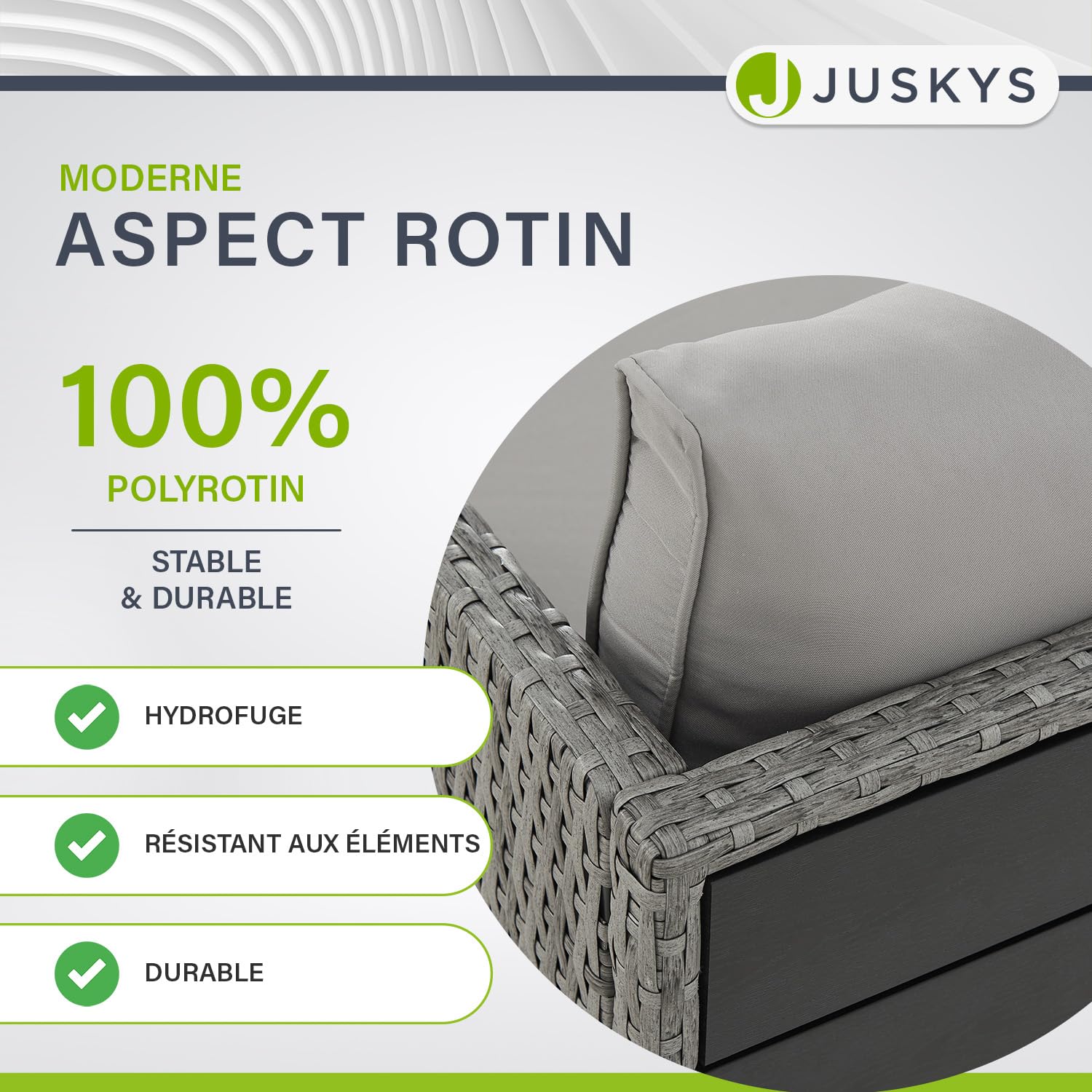 Juskys Ensemble mobilier de Jardin 2 en 1 en polyrotin Jamaika - Table, canapé Lounge - Salon de Balcon ou d’extérieur Gris chiné
