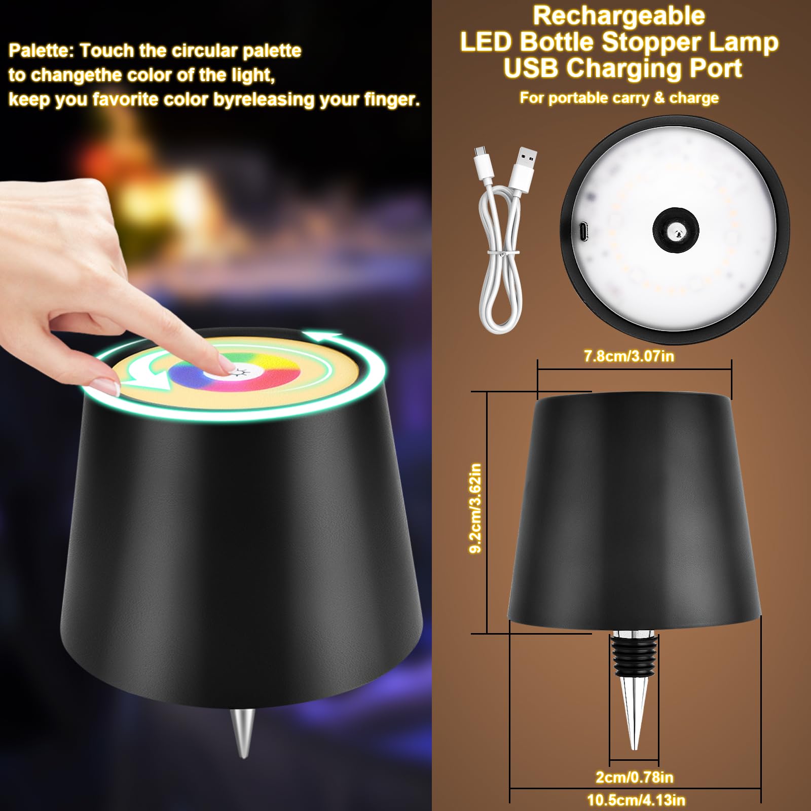 USB Touch Night – Lampada A LED A Bottiglia In Vetro Ceramica, Luce Notturna Touch Per Auto, Camera E Tavolo Da Pranzo, Ricaricabile 5V