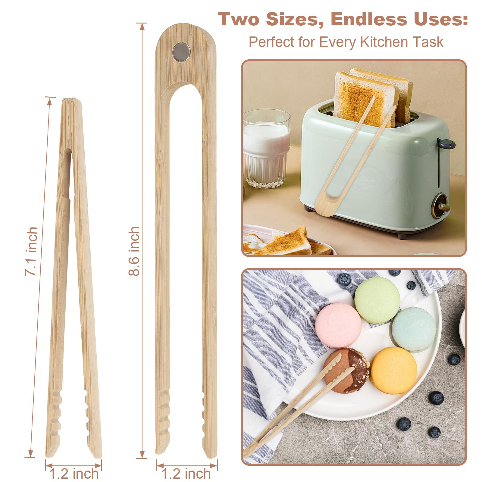 FCSTYODO Bamboo Toaster Tongs & Toast Tongs for Cooking - 8.6