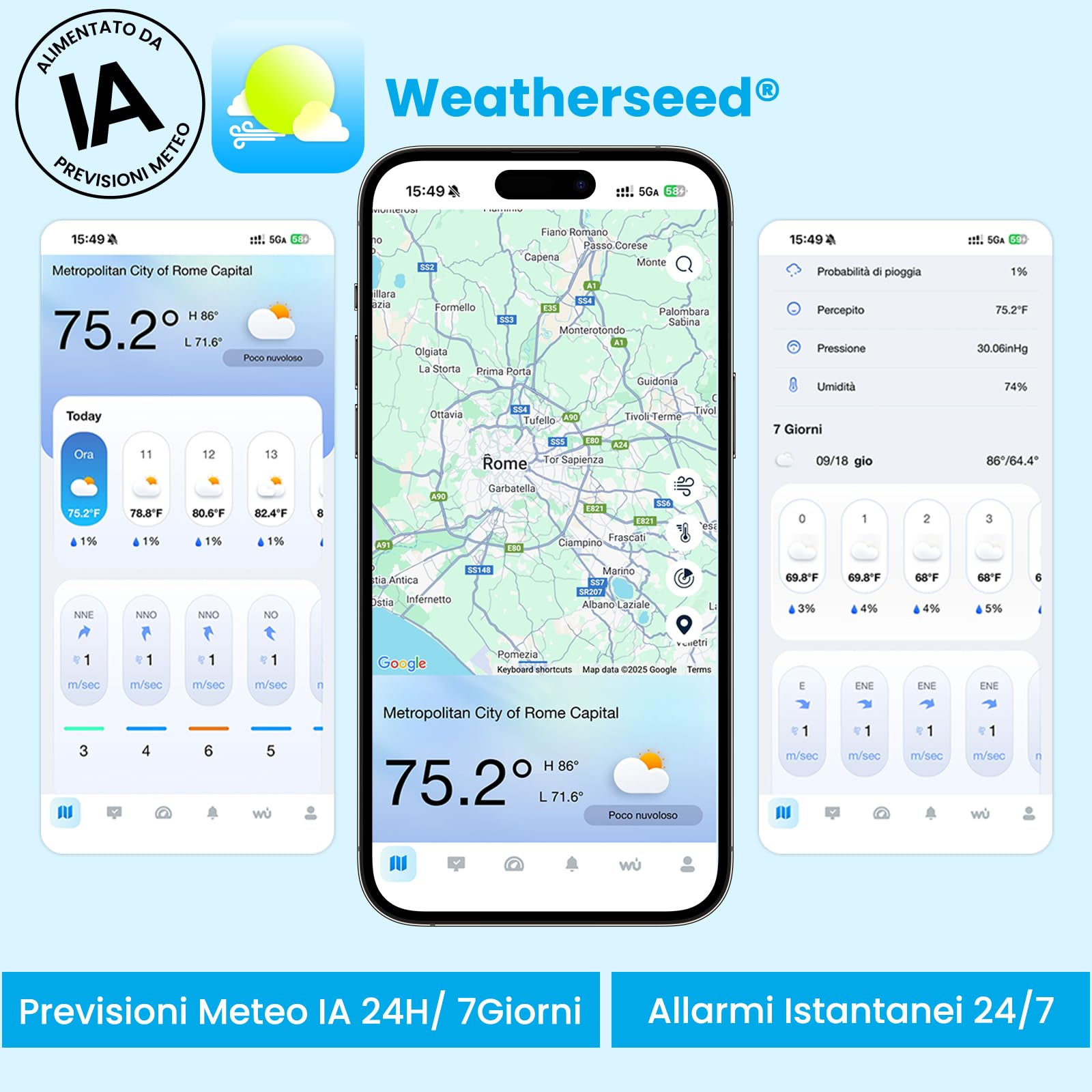 Sainlogic SA6 Plus Stazione Meteo WiFi Intelligente, Previsioni Meteo IA Weatherseed, Avvisi APP/Email, Professionale, Archiviazione 2 Anni, 2.4GHz
