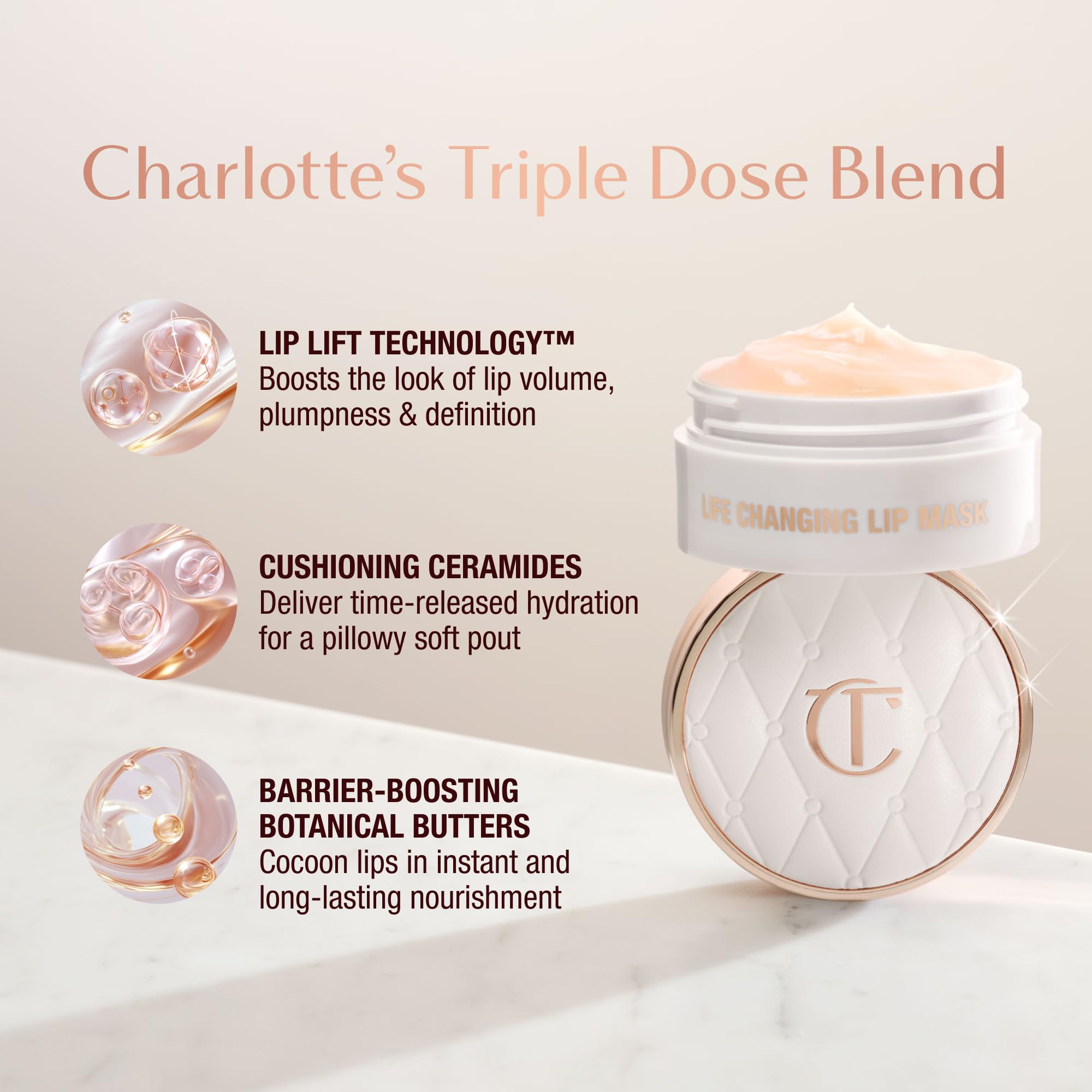 Charlotte Tilbury Life Changing Lip Mask - Multi-Purpose Plumping Mask to Smooth, Hydrate & Soften Dry Lips - Fragrance-Free with a Clear, Glassy Finish