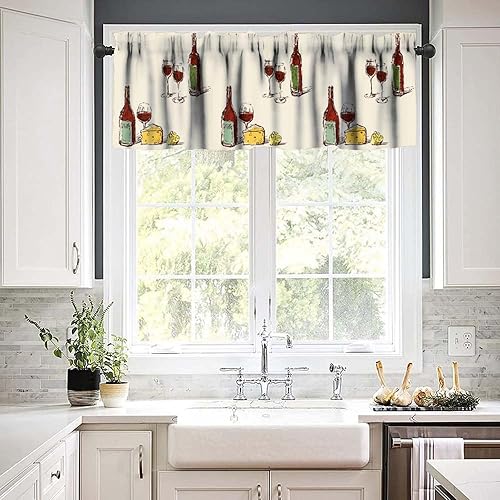 Miniatura 7 de Cenefa de cortinas de cocina con rosas de vino tinto, vela roja iluminada que ilumina el espejo sobre rosas y vino tinto, cenefa de ventana con