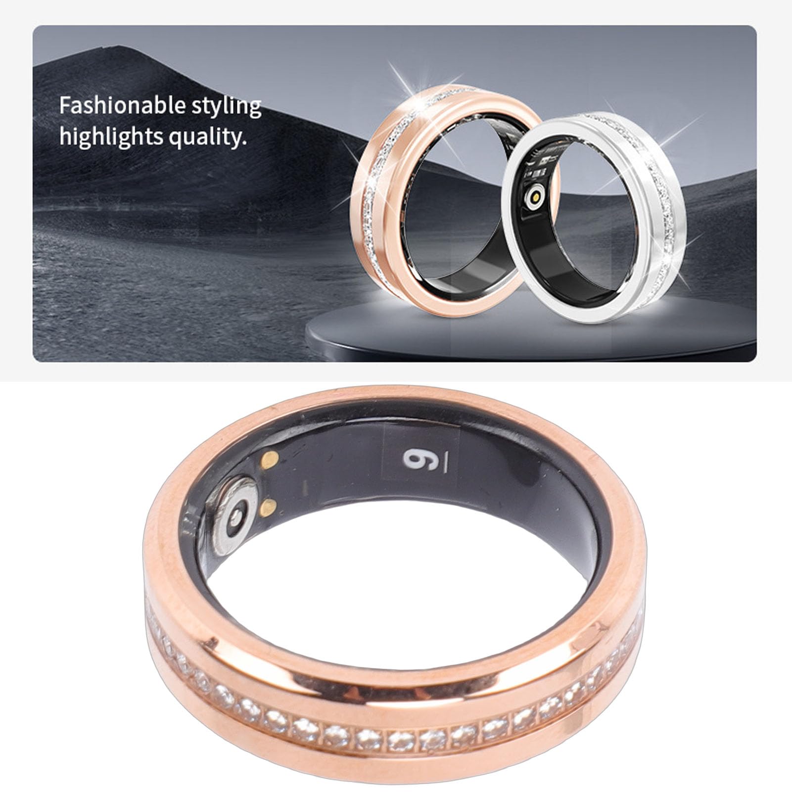 Tangxi Bague Intelligente pour Femmes et Hommes, Suivi de la santé avec Sommeil, Surveillance de l'exercice, étanchéité 100 Modes Sportifs, Bague Intelligente IP68 pour Téléphone et (Gold)