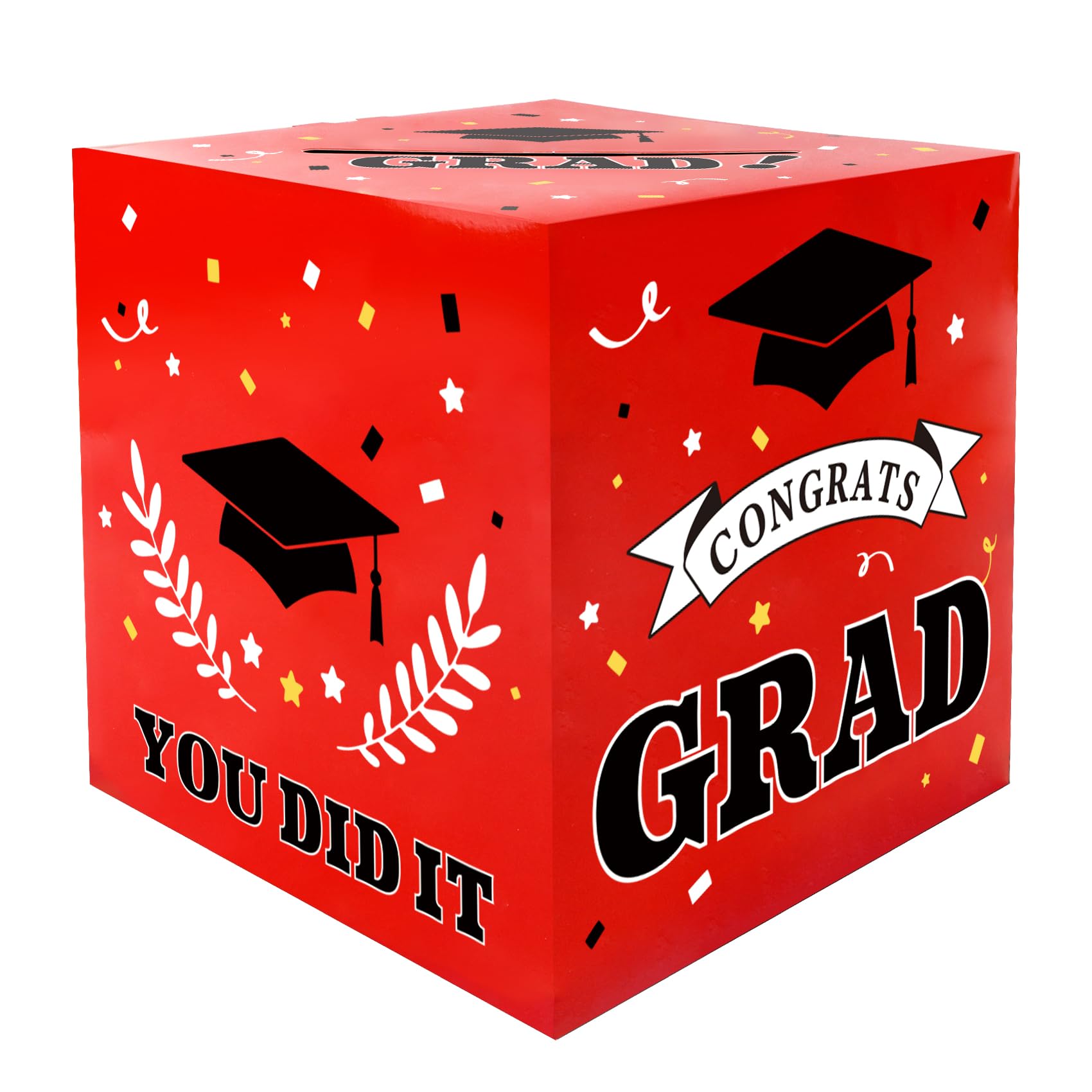 Red Black Graduation Card Box Holder 2025, Graduation Party Table Decorations Class of 2025 Graduation Gifts Money Box for Letter Cash Gift Graduation Accessories Grad Party Favors Supplies Decor