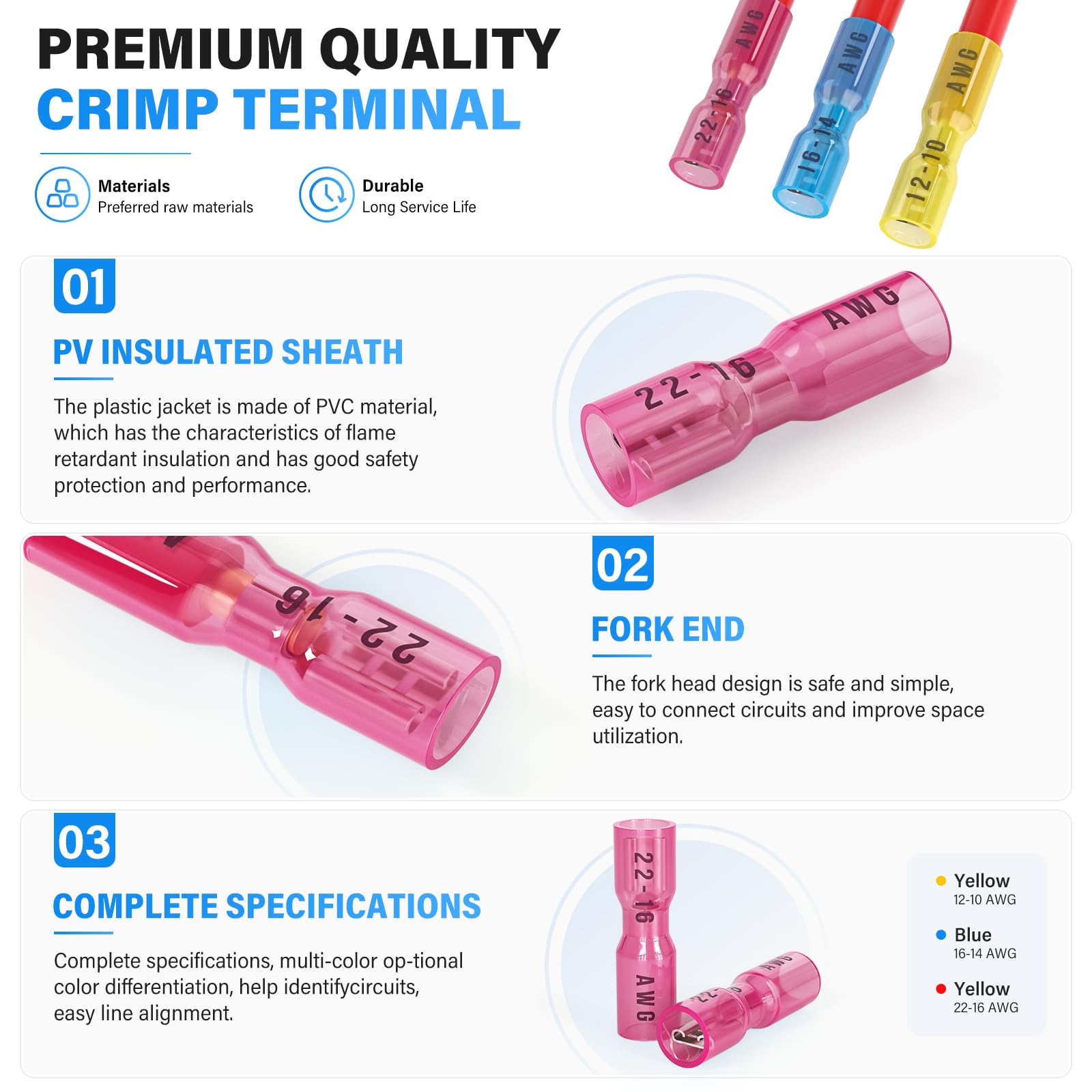 Tailonz Lot de 160 connecteurs thermorétractables Rouge 22-16 AWG | Bornes à sertir électriques isolées étanches pour câblage automobile et maritime