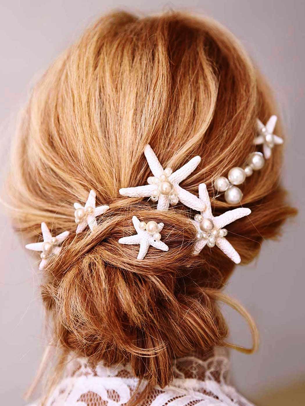 Catery Starfish Mermaid Hair Pins Pearl Hair Pieces Beach Wedding Accessories for Women(Pack of 8)