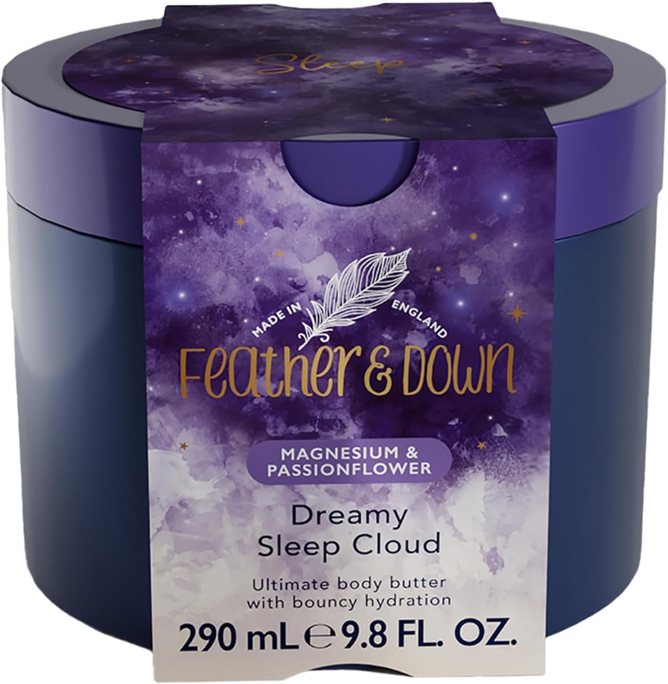 Feather & Down Magnesium and Passionflower Dreamy Sleep Cloud (290ml) – Whipped Body Butter Infused with Magnesium and Passionflower Extract, Calms for Anxiety & Stress, Relaxation Aromatherapy