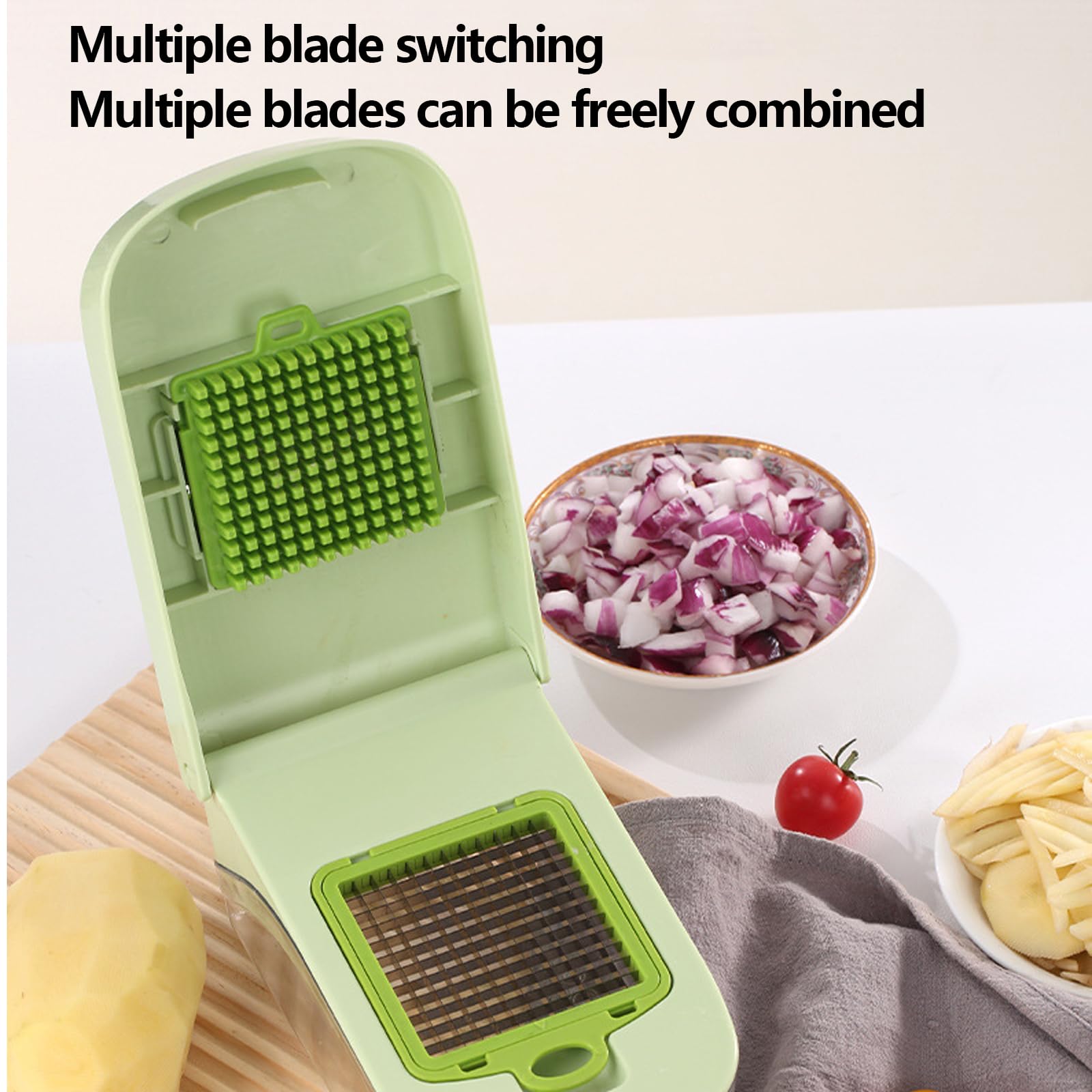 Hopper à légumes multifonctionnels, 17 dans 1, hachoir de légumes de la nourriture Slicer de mandoline avec récipient, pour l'oignon, l'ail, la carotte, la pomme de terre, les fruits