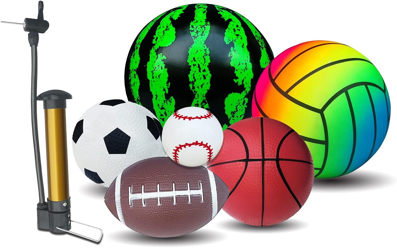 Happy Toys Sport Toddler Balls, Lightweight Soft Bouncy Toys with Pump and Needle (Set of 6) : Toys & Games