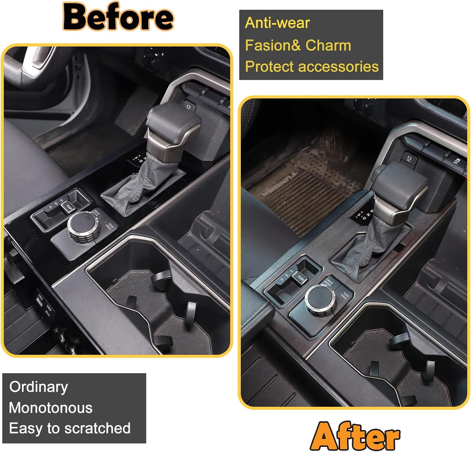 CHEAYAR Gear Shift Panel Trim Cover Fit for Toyota Tundra 2015-2021, ABS Gear Shift Console Anti-Scratch Panel Protector Frame Cover (Oak Grain)