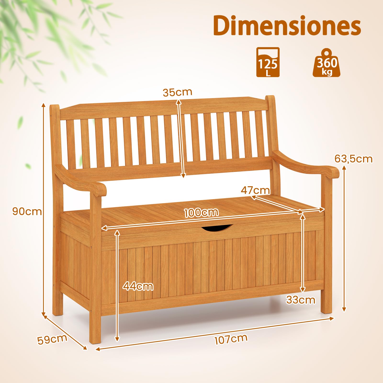 COSTWAY Banco Madera Acacia para Exterior, Banco Jardin Exterior con Almacenamiento, Banco Arcón para Entrada con Revestimiento, Banco de Madera para Patio Jardín 107 x 59 x 107cm (Con Almacenamiento)