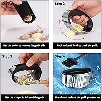 Vista 3 de 2 Pack Garlic Press Rocker, Stainless Steel Garlic Mincer with 2 Peelers, 2 Scrapers and 2 Brushes Garlic Crusher Garlic Chopper for Smashing