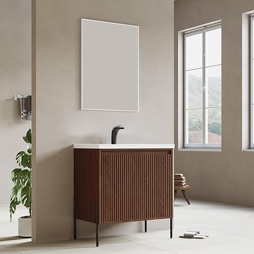 Miniatura 3 de Dowell - Juego de tocador de baño blanco de 30 pulgadas con fregadero de cerámica, armario de baño moderno con puerta de cierre suave, juego de