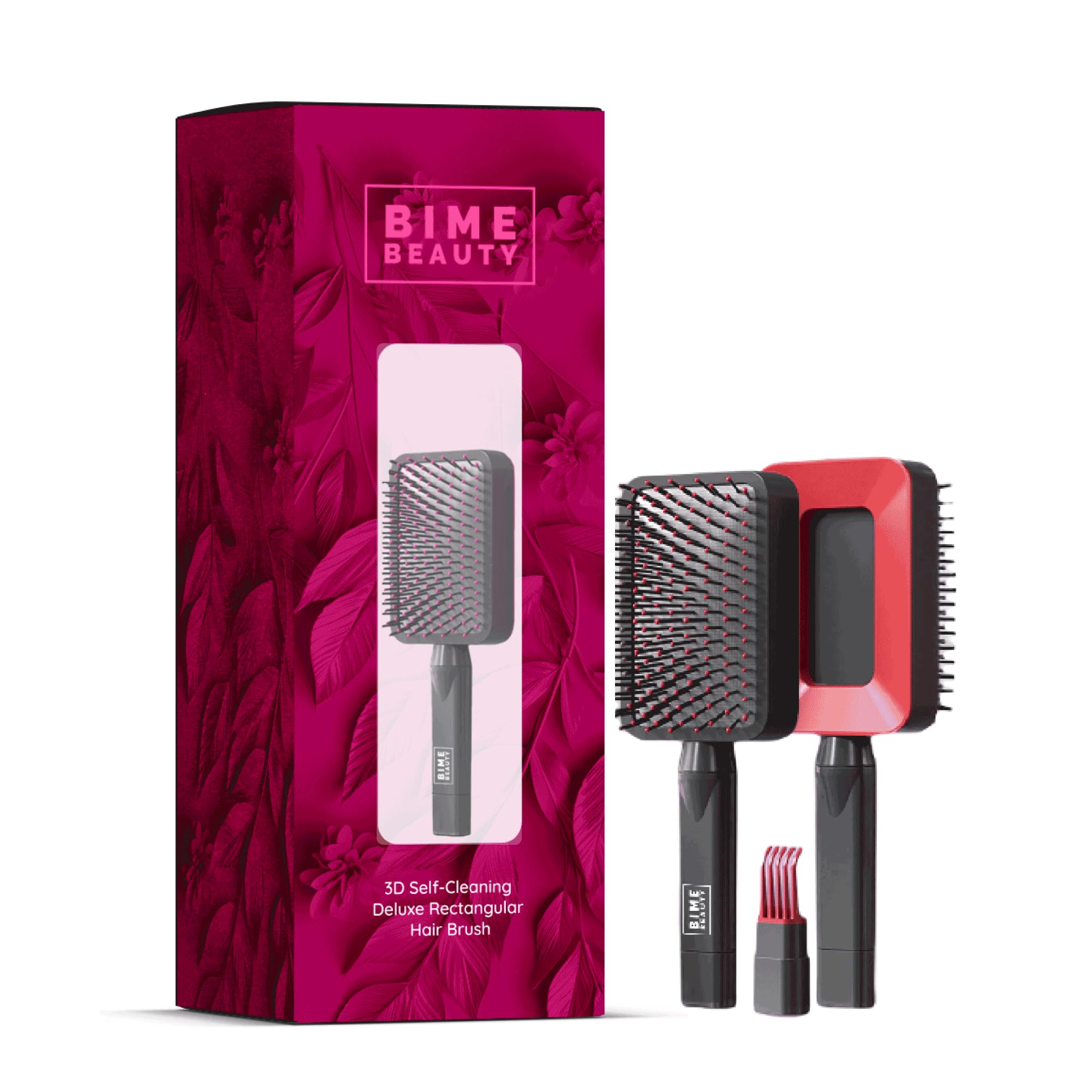 Bime Beauty Brosse rectangulaire 3D autonettoyante de luxe | Brosse à cheveux autonettoyante pour femme | Idéale pour les femmes dans la coiffure | Brosse de massage utilisée pour tous les types de