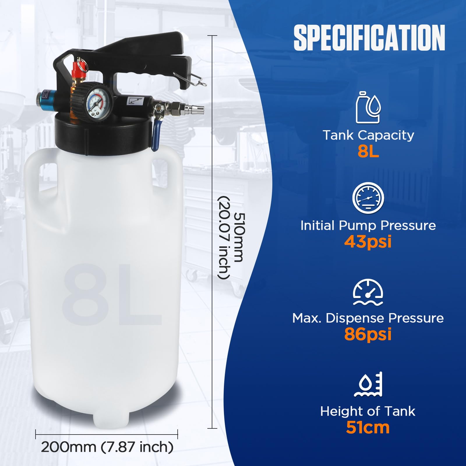 PLAYOCCAR Bomba de Líquido de Transmisión 8L con 26 Adaptadores de Relleno de Líquido de Transmisión Automática (ATF) | Sistema de Dispensación y Extracción, Juego de Sistema de Relleno Manual de A