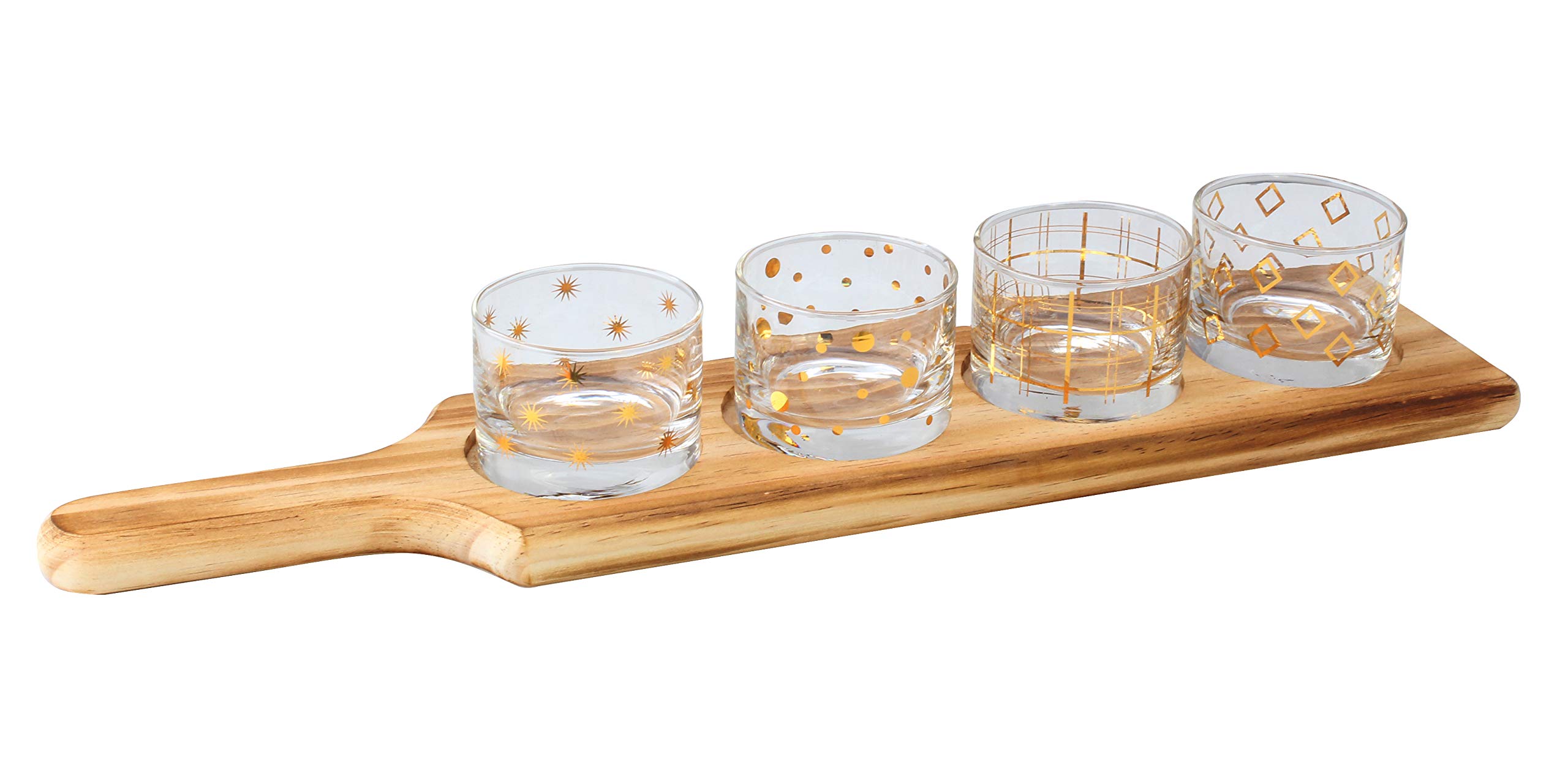 Feast 5-Piece Glass Bowl and Wooden Tray Set