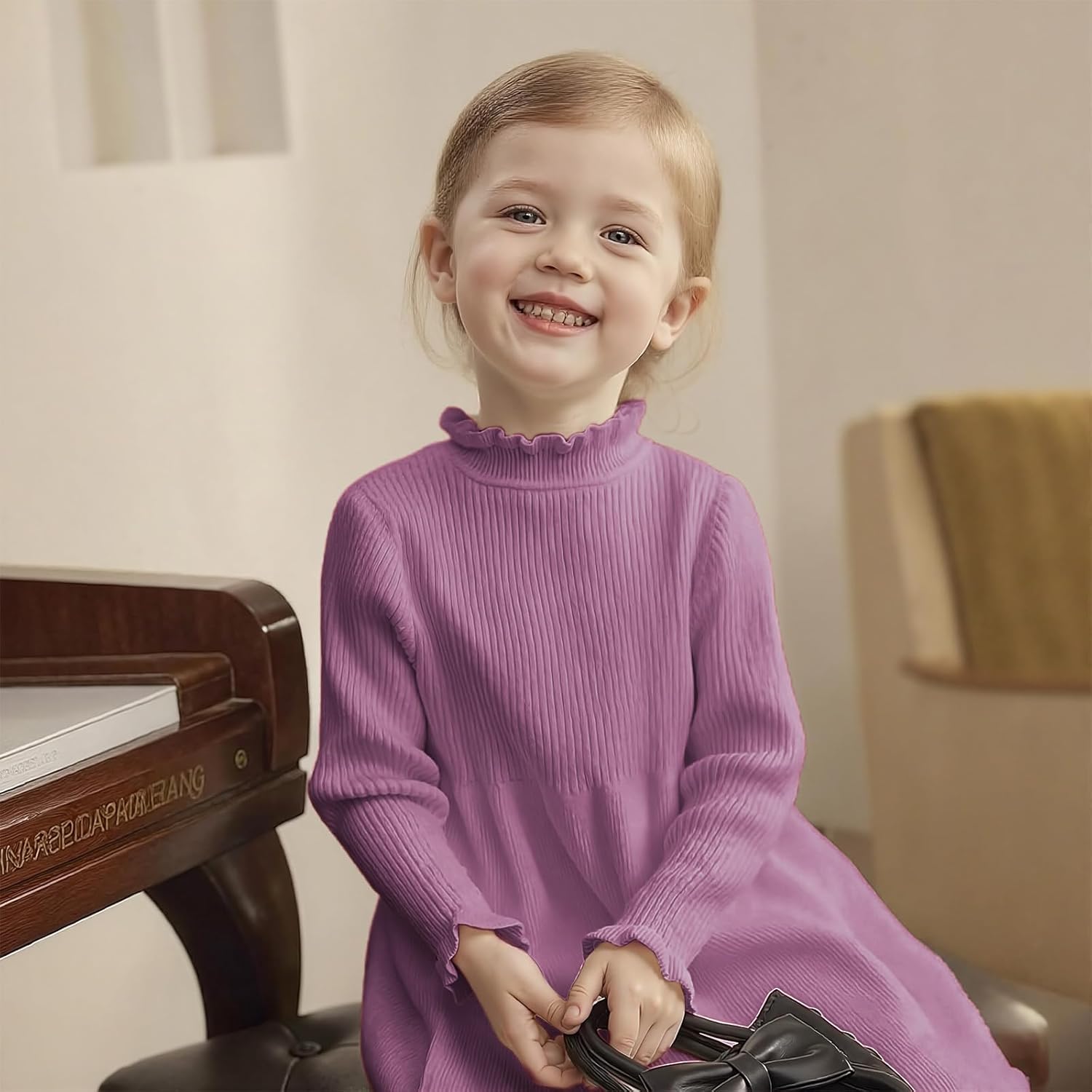 Baby Girls Sweater Dress Toddler Long Sleeve Knit Dresses Little Girl Ribbed Knit Ruffle Clothes Fall Winter - Image 3