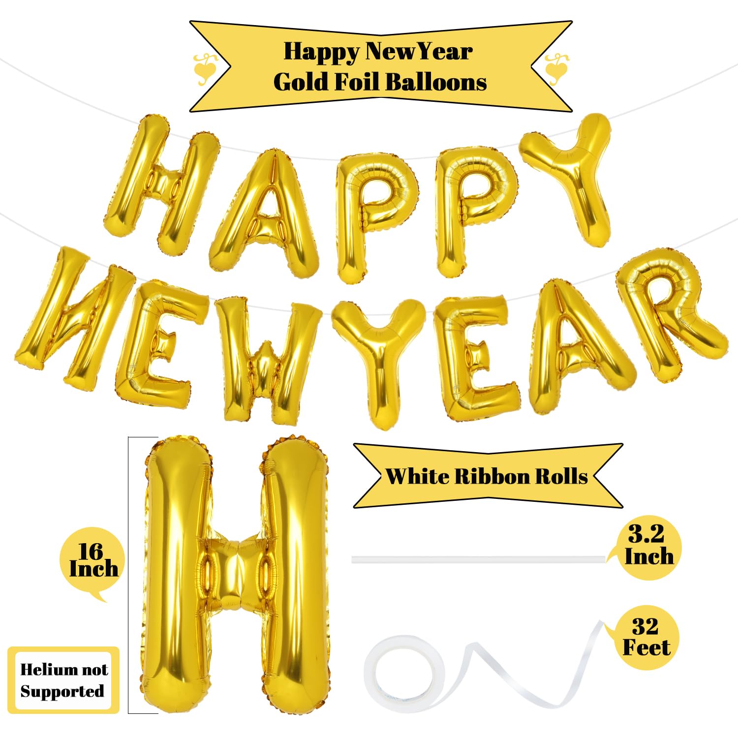 2024 ハッピーニューイヤー　装飾　バルーン Amazon | PIGETALE ゴールド Happy New Year バルーン 16インチ