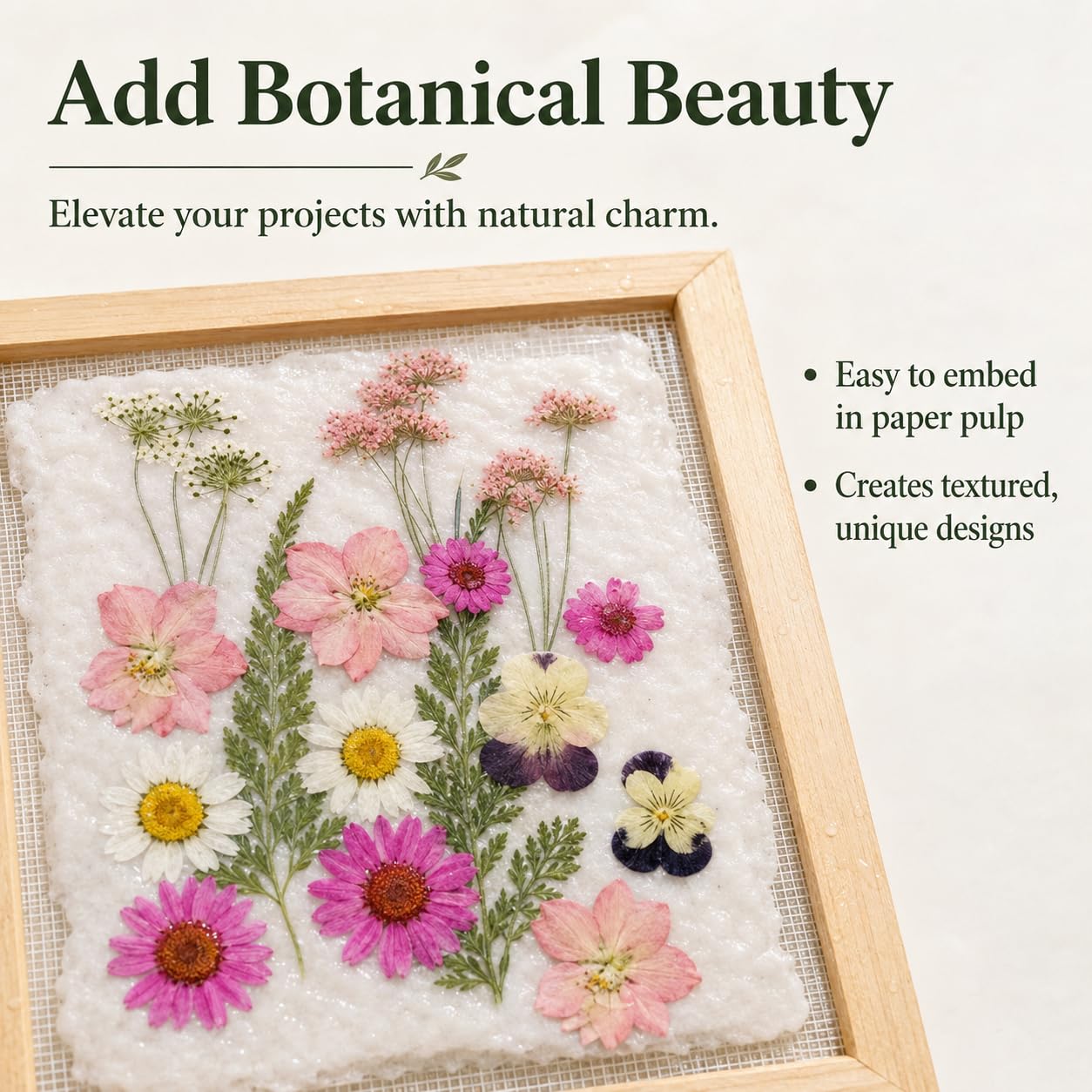 Yunmeryker Papierschöpfrahmen 15x18cm, Papier Schöpfen Set mit Blüten, Kreativset für handgeschöpftes Papier, 18-teiliges Starterkit für Bastler, Hellrosa Blüten, rose