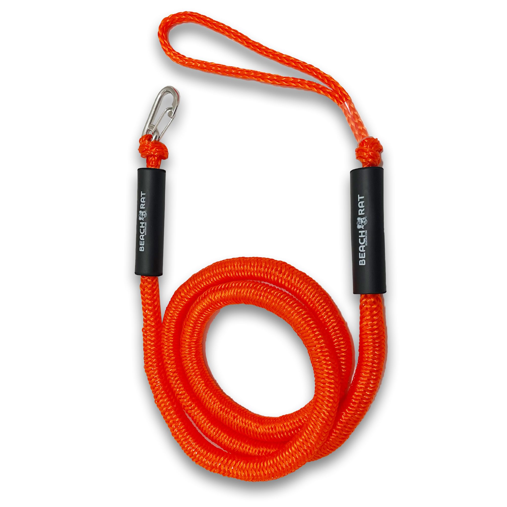 Beach Rat 7-14’ Bungee Boat Anchor & Dock Line with Stainless Steel Clip – Reduces Shock to Anchors, Docks, Cleats & Pylons – Boat Rope That Stretches – Beach Rat Anchor Accessory (Orange)