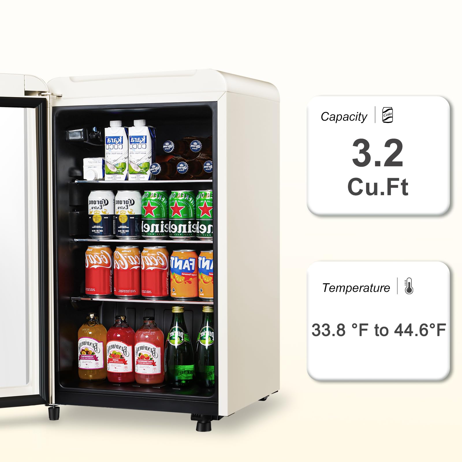 Hailang+More Retro Beverage Refrigerator, 3.2 Cu.Ft Mini Fridge With Glass Door, Vintage Freestanding Drink Cooler For Office, Bar, Home, Adjustable Shelving, Adjustable Thermostat (White) on Fridge.com - View 5