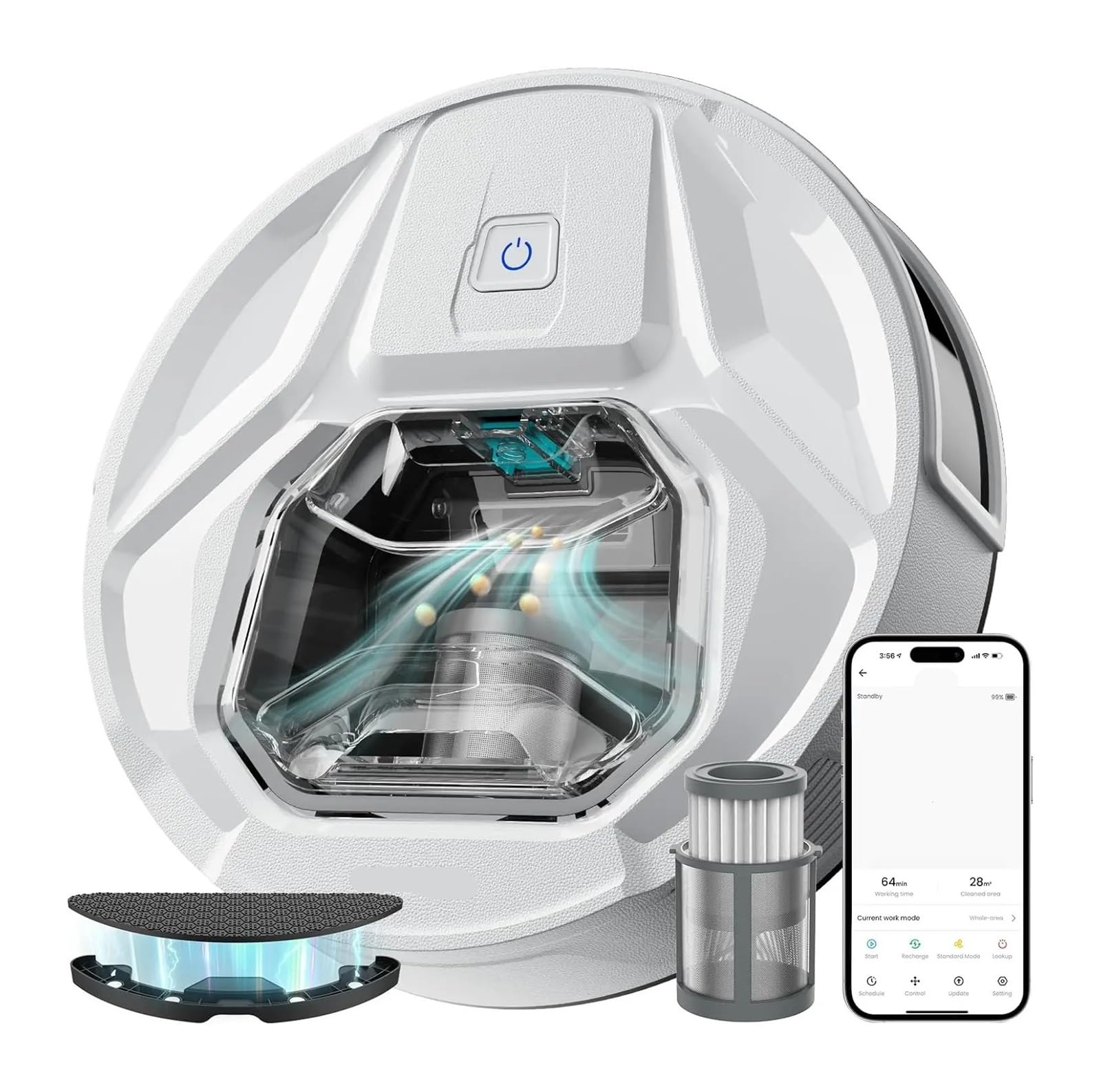 EWsdsfs M320 Robot Vacuum Cleaner, Strong Suction 6000Pa,Autonomy 210 Minutes, 800ML Visible Dustbin, for Pet Hair(M320-white)