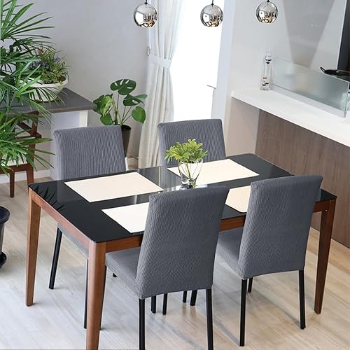 Miniatura 8 de Juego de 6 fundas para silla, fundas elásticas para sillas de comedor, extraíbles y lavables, para sillas de comedor, hotel, ceremonia, color gris