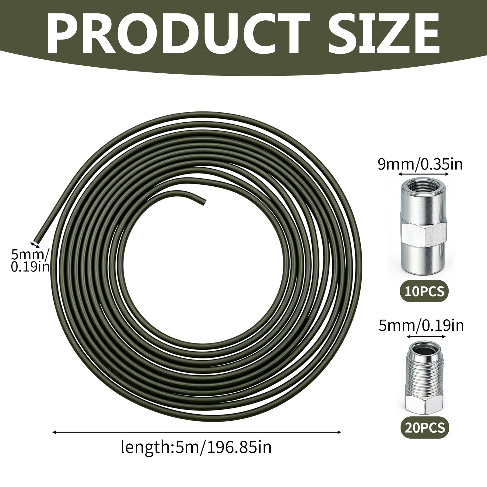 5 m Bremsleitung Set, 3/16 Zoll Bremsleitungssatz Ø 4,75mm 20 Schrauben und 10 Verbinder für Bördelgerät