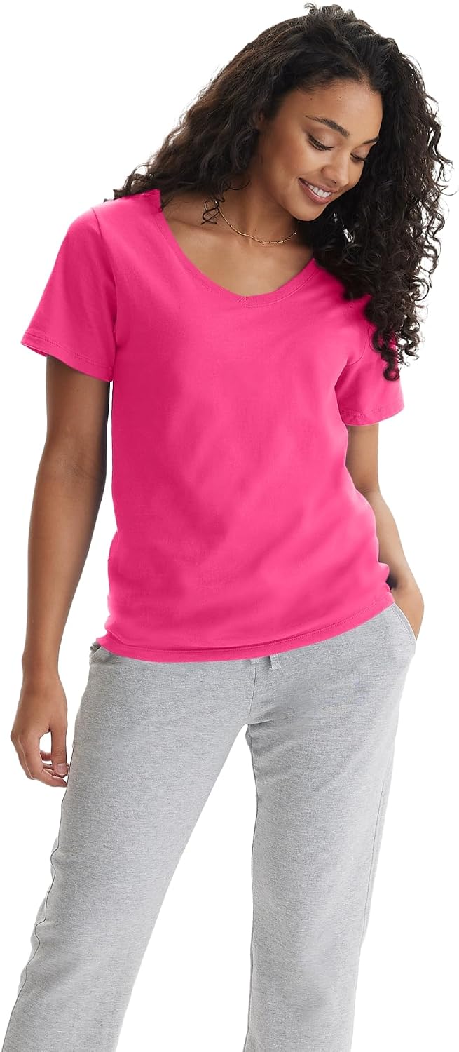 Hanes Women's Perfect-T V-neck T-shirt, Cotton Short Sleeve Tee for Women, 1 or 2-Pack
