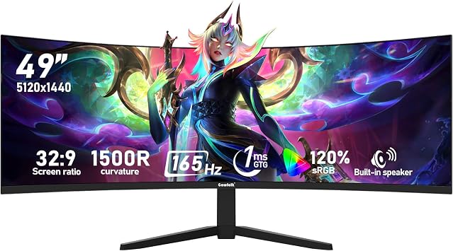 Gawfolk 49 inch Ultra-Wide Curved 165Hz Gaming Monitors,DQHD PC Screen