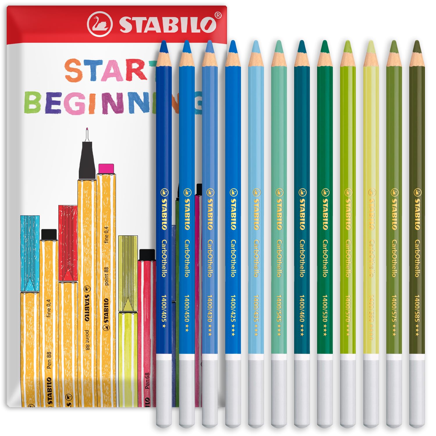 STABILO CarbOthello Lot de 12 crayons pastel à la craie – Tons bleu vert – dans une enveloppe cadeau