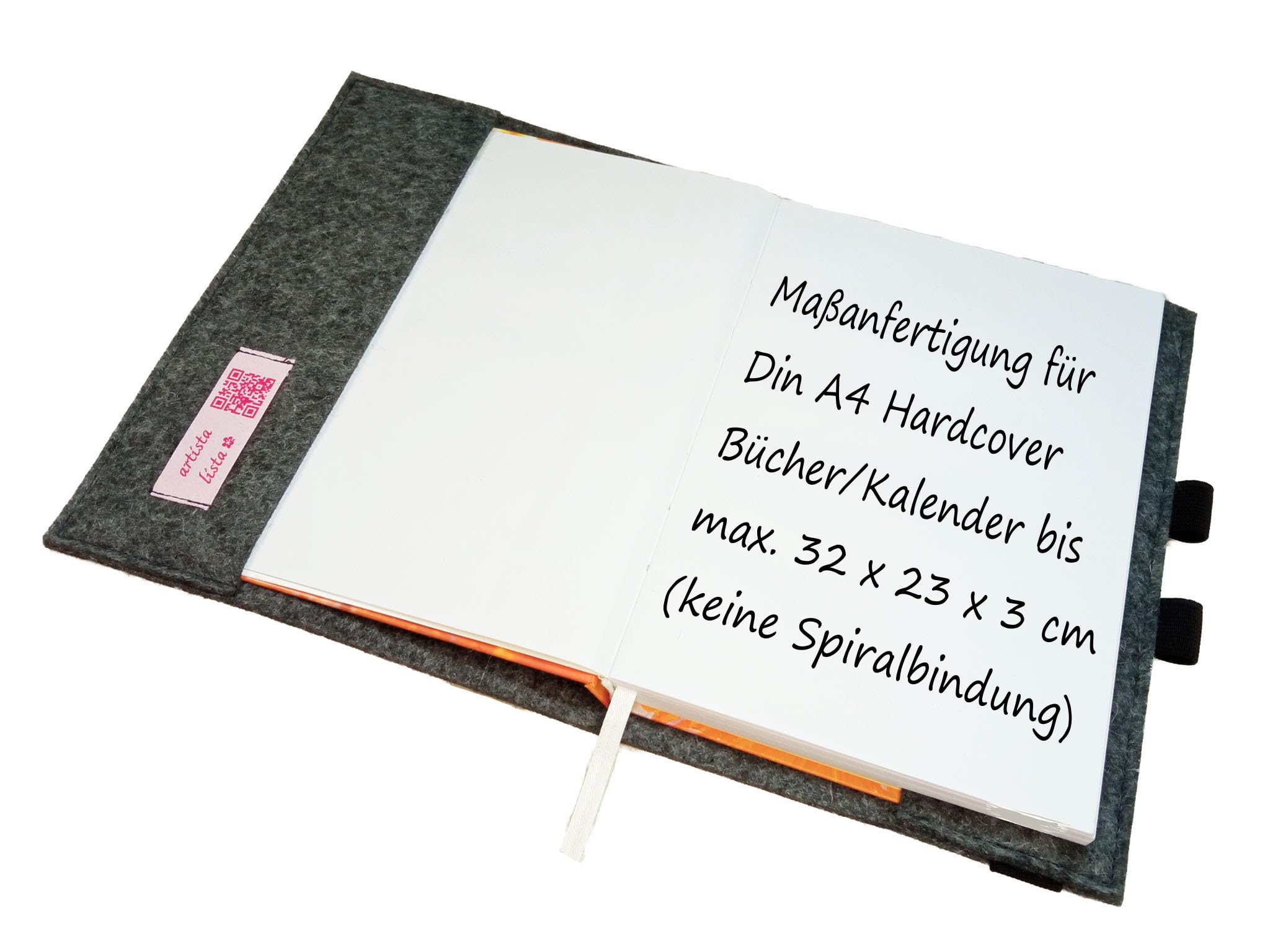 Kalenderhülle A4 Filz für Lehrerkalender Hardcover Buch Wollfilz mit Vorderfach für Buchkalender bis max. H 32cm x B 23 cm x T 3 cm herstellbar