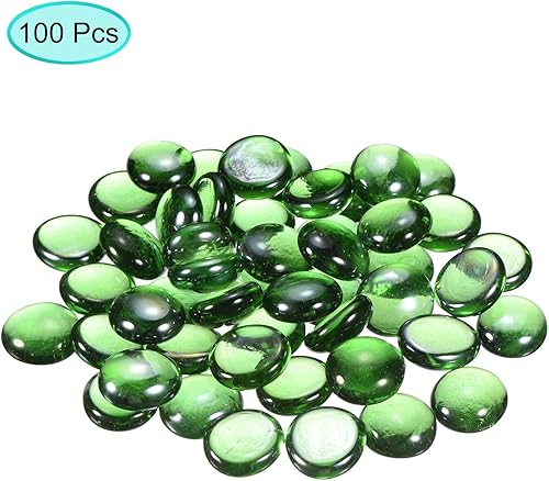 Miniatura 3 de MECCANIXITY Mármoles de vidrio plano decorativo de 0.669-0.748in, cuentas de relleno de jarrón de roca verde para decoración de mesa de pecera, 100