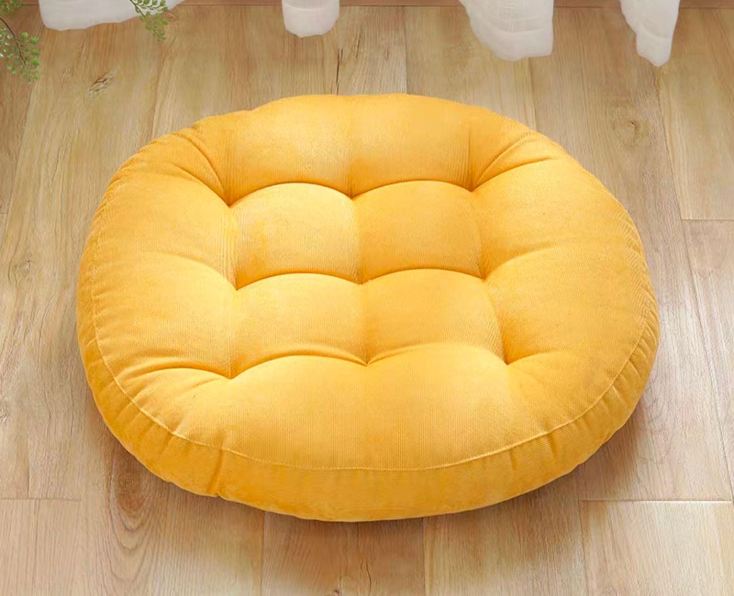 MGEMJMJ Meditation Floor Pillow,Large Round Floor Cushions For Adults Tufted Corduroy Floor Seat Pillows Cushion For Living Room(Size:50x50cm(20x20inch),Color:Yellow)