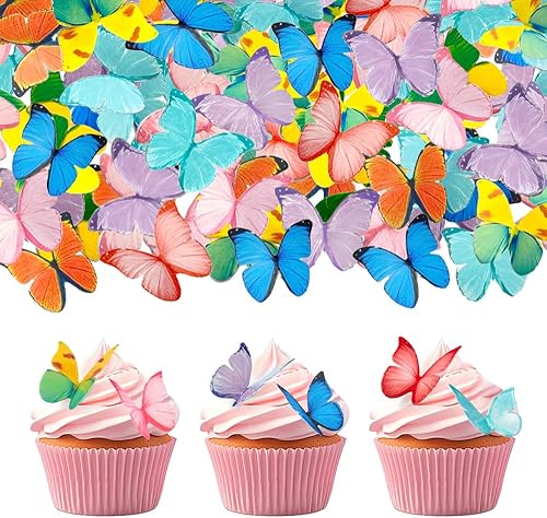 Miniatura 8 de Un juego de 60 piezas de papel de oblea, cupcakes de mariposa, decoración para hornear, festival de boda, postre, decoración de alimentos (rojo)