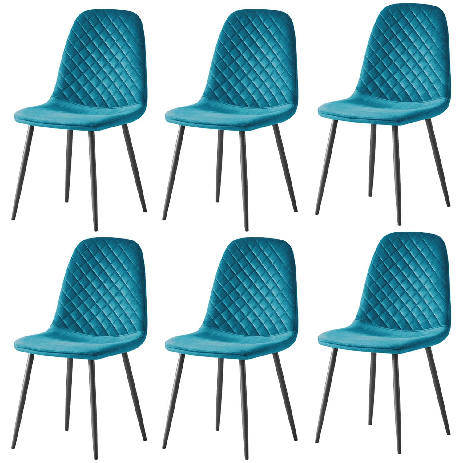 AINPECCA Set of 6 Velvet Dining Chairs Fabric Upholstered seat with Metal Legs Dressing Lounge Home (6, Dark Teal)