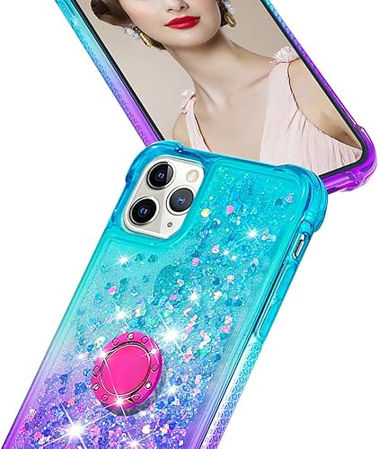Miniatura 7 de Asuwish Funda de teléfono para iPhone 11 Pro 5.8 con protector de pantalla y soporte para anillo, brillante, líquido, transparente, híbrida, a
