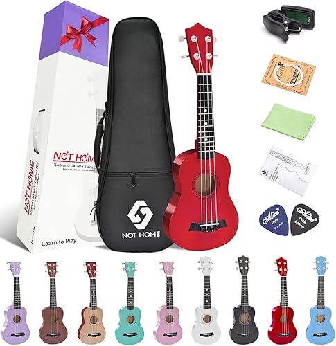 Miniatura 41 de Ukelele soprano para principiantes, juego de iniciación de ukeleles de madera de tilo de 21 pulgadas con bolsa de gig sintonizador digital, cuerdas