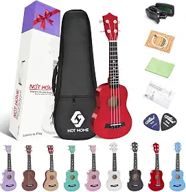 NOT HOME Ukulele Soprano Pacote para iniciantes, 53 cm Basswood kids Ukuleles Starter Kit com Gig Bag Sintonizador Digital Cordas e Palhetas. (vermelho)
