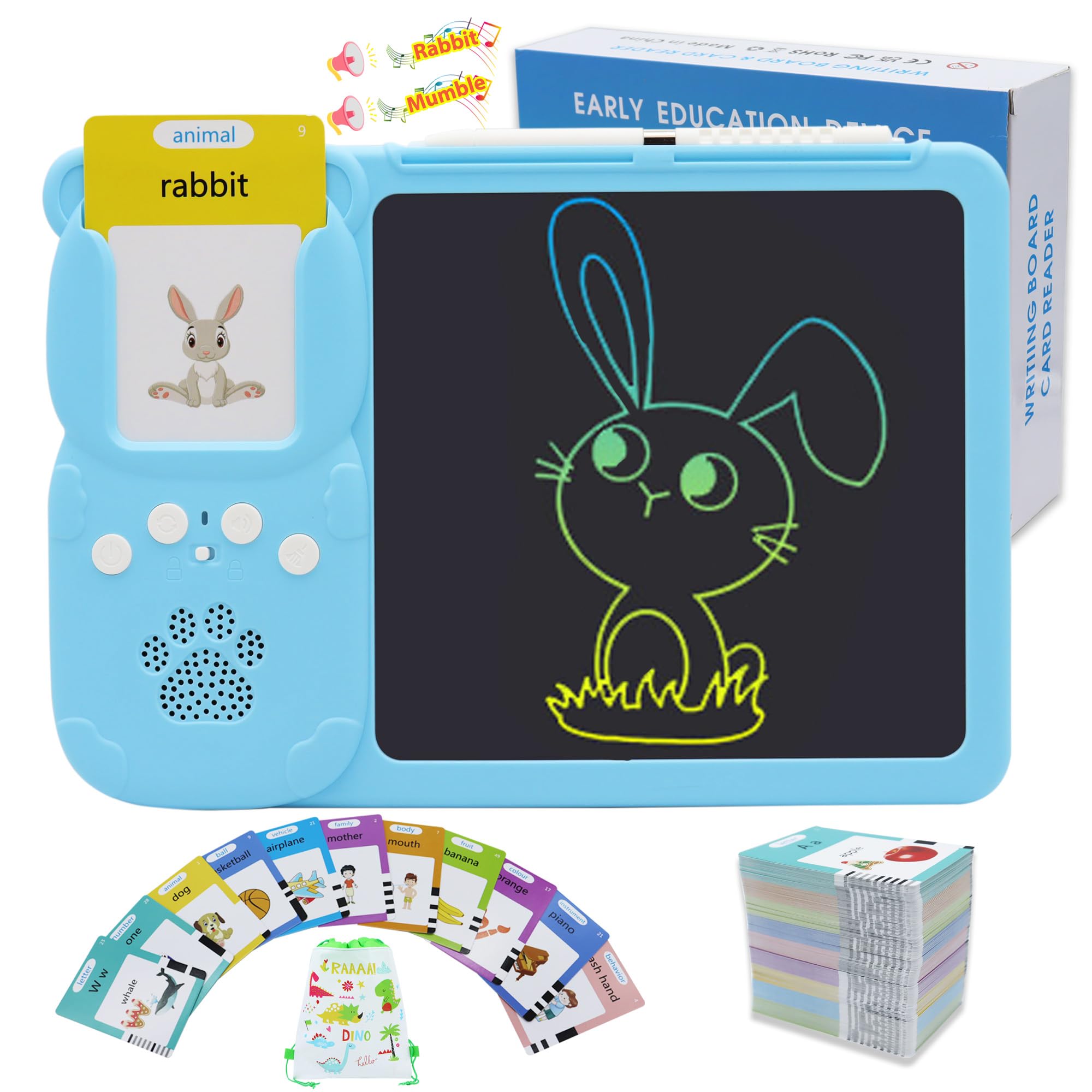 510 Words Talking Flash Cards LCD Writing Tablet for 3-8 Years Toddlers, Drawing Board Pad Toy for Boys Girls Kids Birthday Gifts, Preschool Montessori Speech Therapy Autism Toys Blue