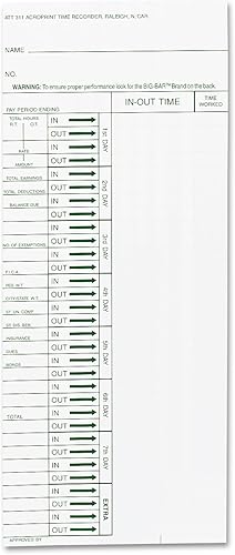 Acroprint Time Recorder Co. Tarjetas de tiempo y accesorios de reloj de tiempo (ACP096103080)