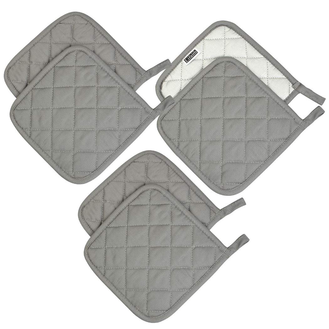 Lifaith 6 Pack Potholders Kitchen Pot Holders Set,Cotton Pot Holders for Kitchen 7 inch hot Pads,Heat Resistant Hot Pads for Cooking and Baking Dark