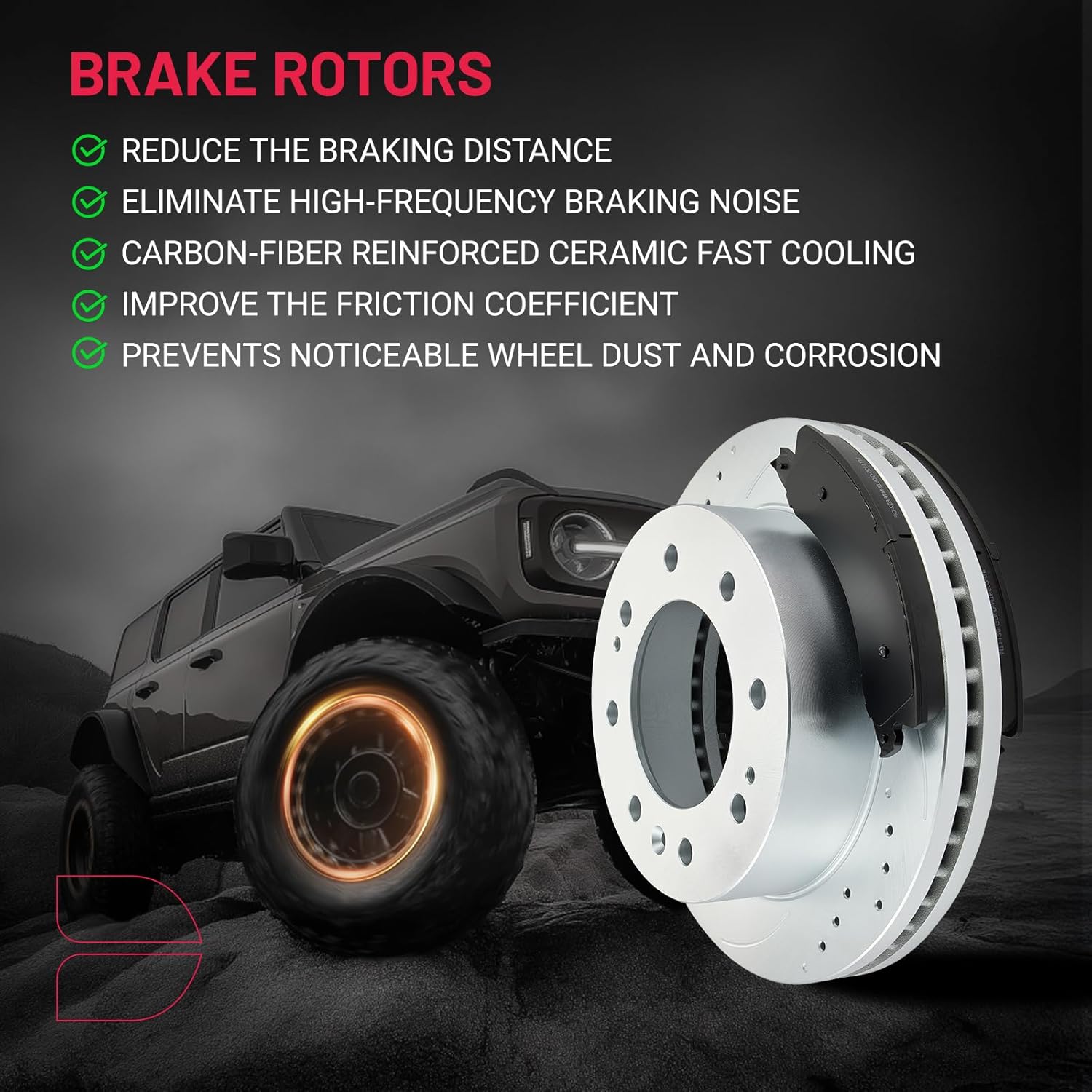 BDFHYK Front Brake Kit Compatible with GMC Sierra 2500 HD 11-19, Compatible with Chevrolet Silverado 2500 HD 11-19, Drilled Slotted Brakes Rotors and Ceramic Brake Pads, Replace S-55191, D-1411