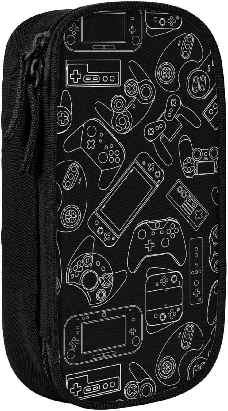 Perinsto Video Game Controller Background Pencil Case Big Capacity Multi Compartment Stationery Box Gaming Gadgets Pencil Pouch Holder Desk Organizer For School Office Home, Black - Image 2
