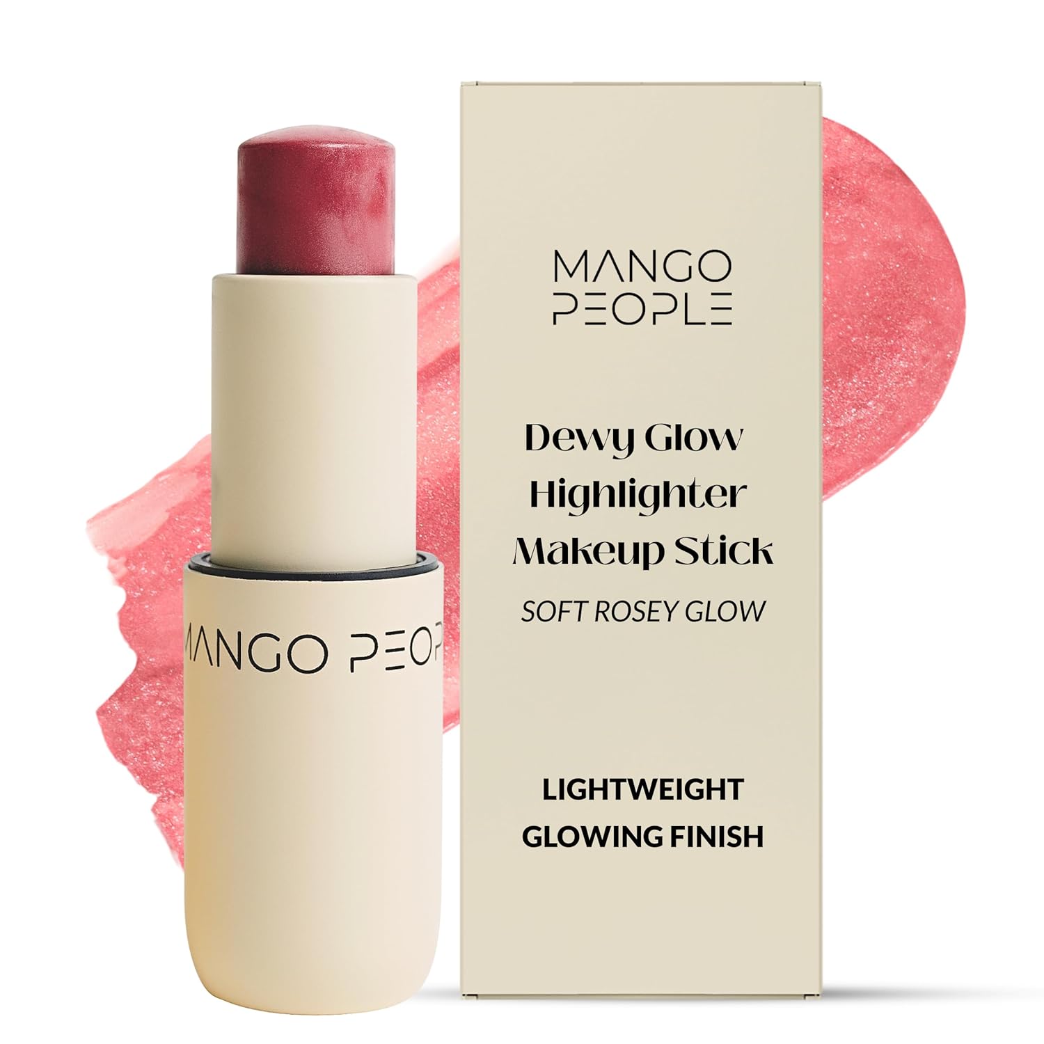 Mango People Dewy Glow Cream Highlighter Stick, Highlighter Makeup and Body Glitter, Infused with Black Currant, Ashwagandha, Brahmi and Triphala, Rose Dew, 0.17 oz