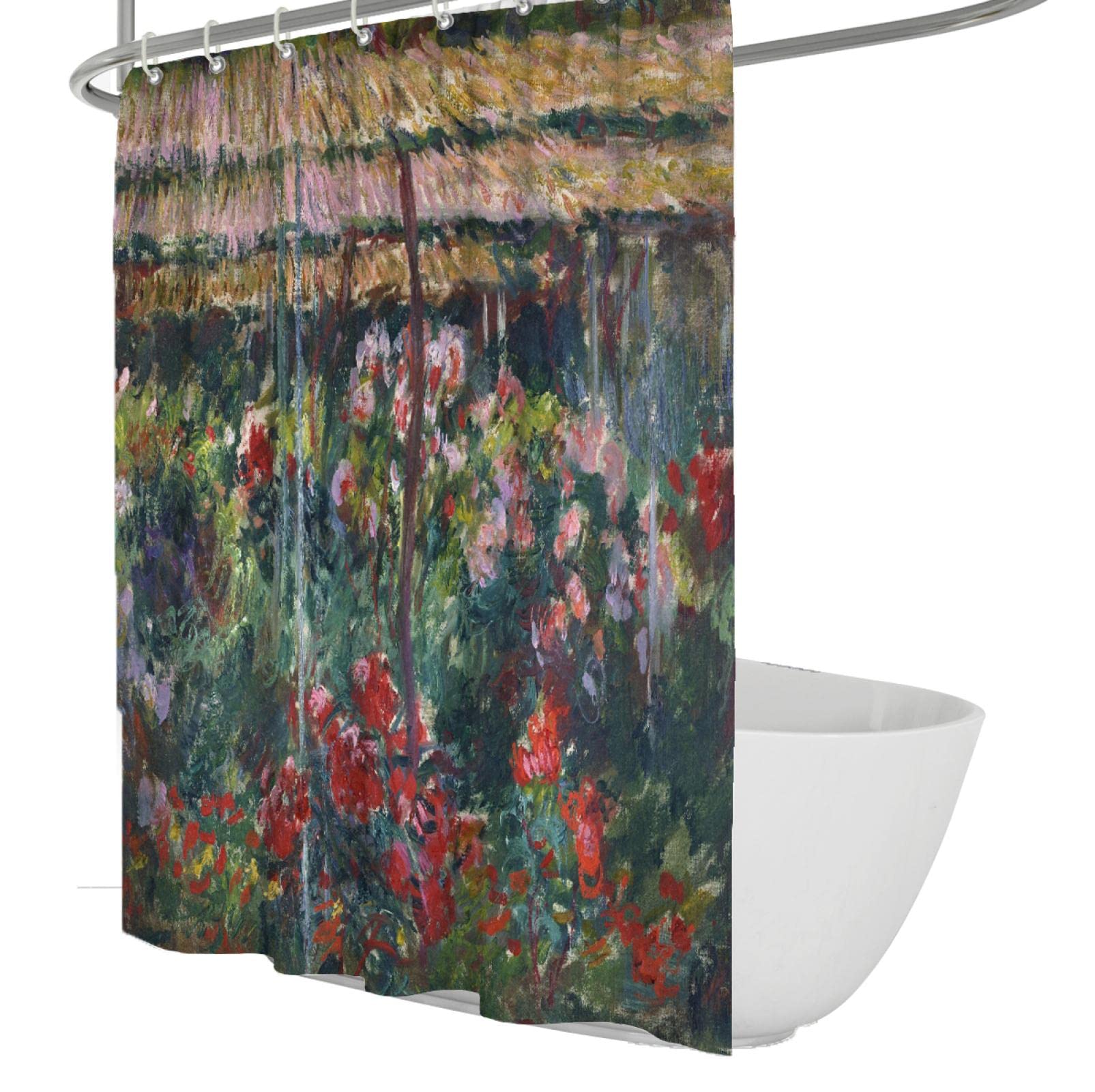 Cortina de Ducha Claude Monet Pinturas al óleo Flores, Juego de decoración de baño de Tela, Cortina de separación Seca y húmeda 180Wx180Lcm Cortina de Ducha